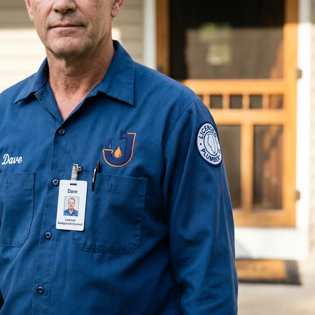 Licensed plumber showing ID badge in Wilburton, OK