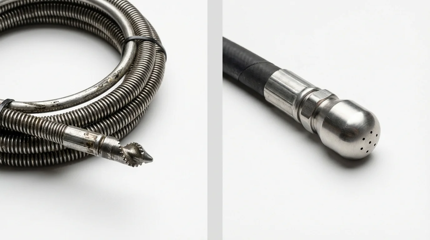Drain snake cable and hydro jetting nozzle used for drain cleaning in Wilburton, OK