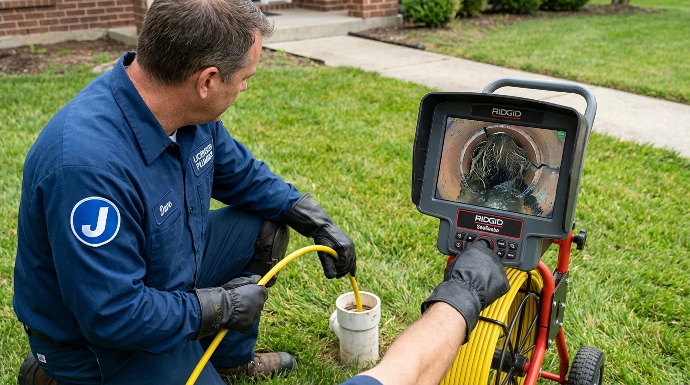 Sewer camera inspection being performed by Johns Plumbing LLC in Wilburton