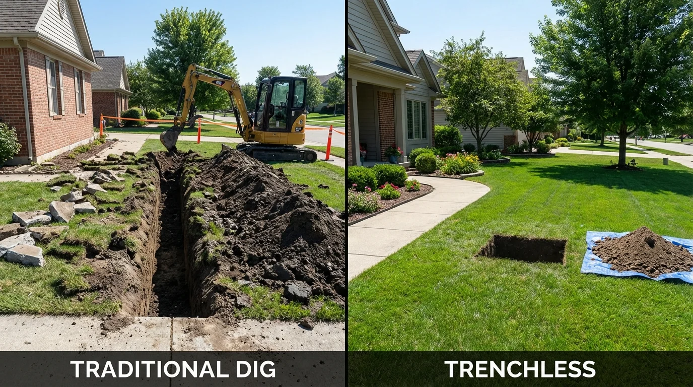 Trenchless sewer repair with minimal yard damage versus traditional excavation in Wilburton, OK